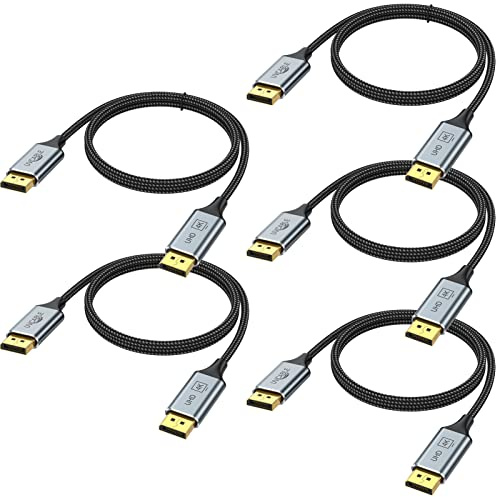 DisplayPort to DisplayPort Cable 6 ft, 5-Pack DP Display Port Cable Adapter Male to Male 4K, 2k@165Hz/ 144Hz for Computer, Docking Station, Monitor and More