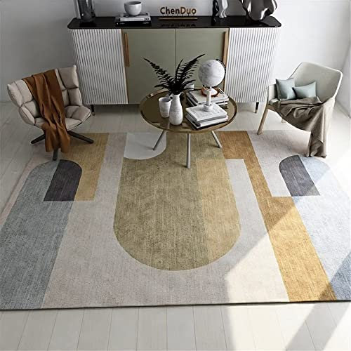 DJHWWD Teppich Outdoor gelb Fußboden Vorleger fleckerlteppich Teppich Wohnzimmer Gelb Breitstreifen Moderner Salonteppich Weich 160X230CM Teppich Zimmer Zimmer deko