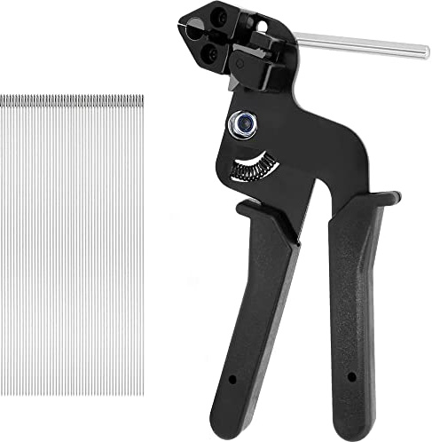 Deecam Kabelbinderpistole Set | Werkzeug zum Spannen & automatischen Abschneiden von Metallbindern – inkl. 50 Edelstahl-Kabelbinder (250x4,6mm)