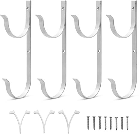 ZILATEMO Premium Garden Tools Organizer Garage Storage Hanger 4pc Broom Holder Set, Hooks for Telescopic Poles, Skimmers, Leaf Rakes, Hoses Organization Pool Pole Aluminium - Complete with ClipsTools