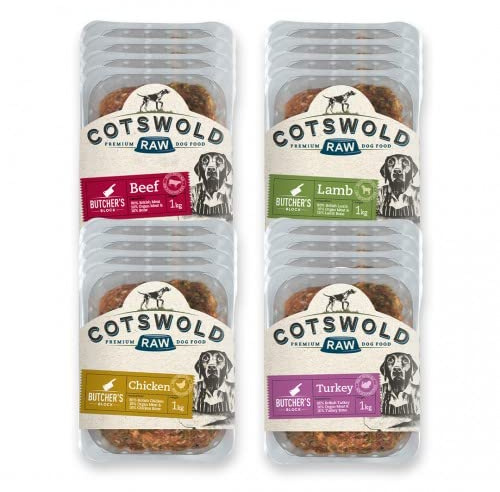 Cotswold RAW Butchers Block 80/10/10 Mince Adult Raw Dog Food, BARF Premium British Meat Raw Food for All Dogs, Frozen Dog Meal, Mixed Box - 8kg