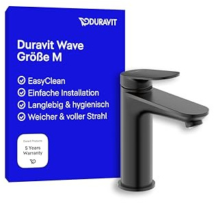 Duravit Wave Waschtischarmatur, Größe M (Auslauf Höhe 111 mm), Wasserhahn Bad, Armatur Waschbecken, Schwarz Matt