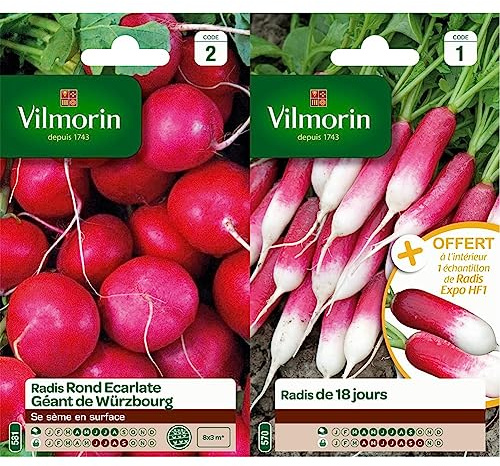 Vilmorin 3881142 Pack de Graines Radis Rond Ecarlate Géante de Wurtzbourg & 3882041 Radis, Rouge, 90 x 2 x 160 cm