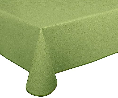Wachstuch Tischdecke abwischbar rutschfest mit Paspelband Eckig Rund Oval, Motiv Farbe Größe wählbar (Leinenstruktur Grün, Eckig 130x220 cm)