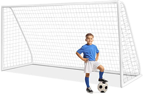 COSTWAY But de Football Extérieur avec Cadre UPVC Résistant | Cage de Foot avec Filet Imperméable, Piquets de Sol et Cônes pour Entraînement à la Maison et au Jardin
