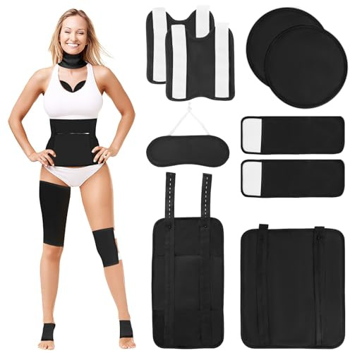 Texpot Rizinusöl-Packung, 9 Stück, wiederverwendbar, Bio-Rizinusöl-Pack-Set für Hals, Brust, Taille, Rücken, Knie und Füße, verstellbare Rizinusöl-Kompressionspads für Schlaflosigkeit, Verstopfung und