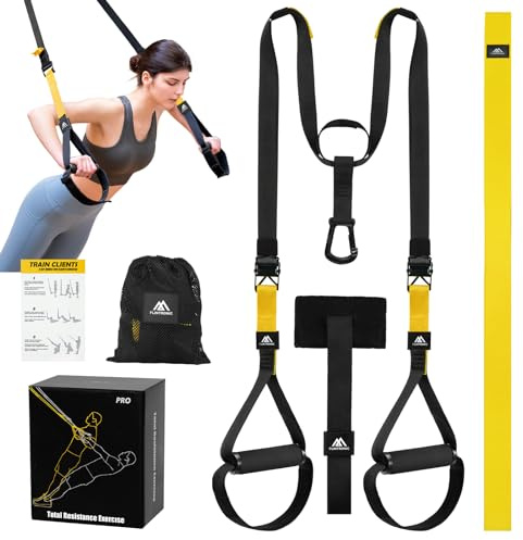 flintronic Kit d'entraînement à Suspension, Sangles de Suspension Multifonction Kit, d'entraînement à Suspension Tout-en-un avec Sangles Réglables pour Brûler des Graisses, Construire du Muscle -Jaune