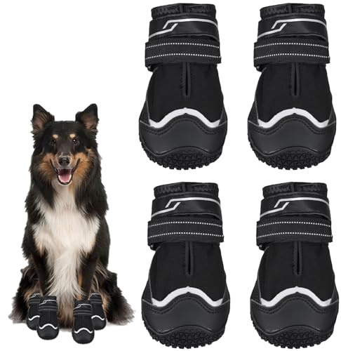 Dricar Hundeschuhe, 4 Stück rutschfeste Hundeschuhe Pfotenschutz für Outdoor, Hundestiefel bei Verletzung mit Verstellbarem Reflektierendem Klettverschluss für Kleine, Mittlere und Große Hunde (6#)