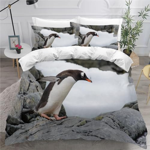 DILANI Bettwäsche 220x240 Pinguin Bettwäsche-Set 3 Teilig 3D Druck Tiere Kawaii Bettbezug Weich Mikrofaser Bettbezüge mit Reißverschluss und Kissenbezug 80x80cm für Erwachsene Kinder