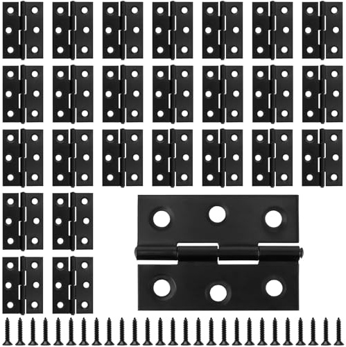 SYUTBOU 26 Stück Edelstahl Scharniere Klappbar, 44 x 30mm Schwarz Türscharniere mit 156 Schrauben, Scharniere Steckverbinder, Scharnierband Klein für Schränke Türen Fenster