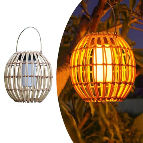 Solar Leuchten für Außen Garten Solarlampen Garten Draußen IP65 Wasserdicht Vintage Hängend Balkon Gartenleuchten mit Rattan Latern Hängend/ Stehend Solarlaterne für Balkon Terrasse Garten Deko