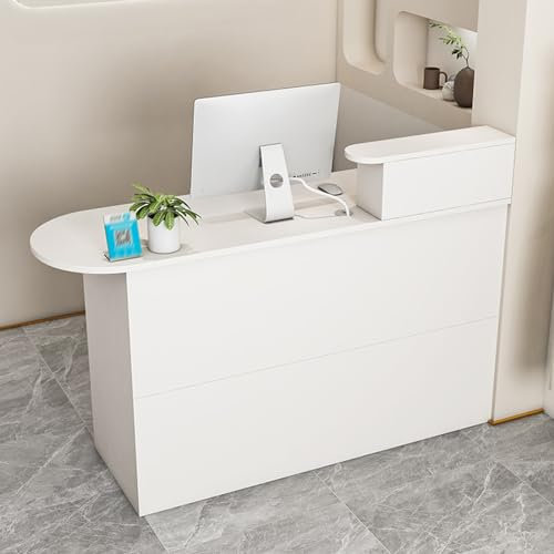 YVYKFZD Empfangstheke Rezeption mit Theke, Rezeptionstheken mit verschließbaren Schubladen, platzsparende Empfangstresen, verkaufstheke Holztheke(White L,31.4x15.7x35.4)