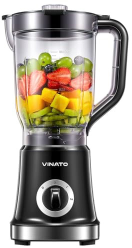VINATO Vaso Maker, licuadora para zumos, batidos, smoothies, jarra de 1,8L, 500W, 4 cuchillas extraíbles de acero inoxidable, triturador de hielo, licuadora para batidos y smoothies