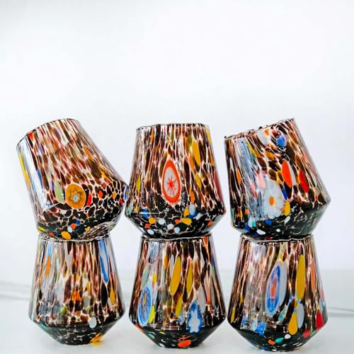 MurArt Bicchieri di Murano Set da 6 bicchieri da 300ml in vetro soffiato a mano in lavorazione artigianale Made in Italy B8 (Nero, Bicchieri Acqua 6pz)