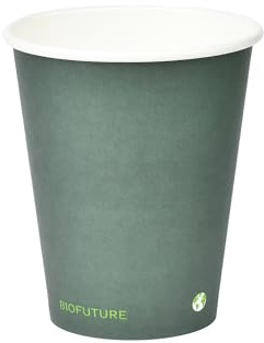 BIOFUTURE 50 Pack 8oz Disposable Paper Cups – Biodegradable | Compostable Party Cups, Eco-Friendly Hot and Cold Drinks, Parties, Weddings, Birthdays, EN 13432 Certified, Green