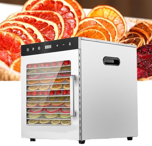 Kindevieft Essiccatore per Alimenti, 10 Vassoi in Acciaio Inossidabile, Essiccatore Disidratato da 800 W, Controllo della Temperatura A 194ºF, Timer da 24 Ore