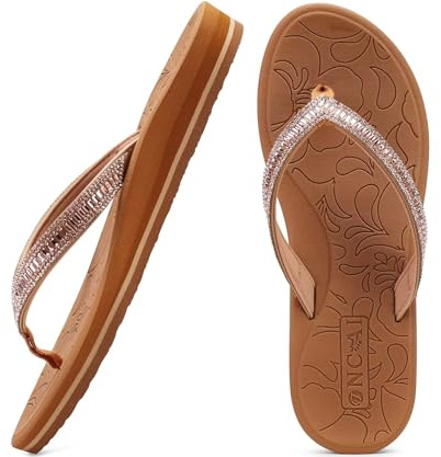 ONCAI Damen Zehentrenner Flip Flops mit Glitter Indoor/Outdoor Sommer Schwimmbad Strand Komfort Strand Plattform Angenehme Sandalen Badelatschen mit Orthopädie Arch Support Größe 36-43 EU