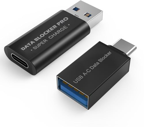 MMOBIEL Bloqueurs de Données [Lot de 2] – USB-A Mâle vers C + USB-C Mâle vers A – Charge Uniquement, Anti Juice Jacking – Adaptateurs Sécurisés Noirs