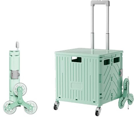 Zusammenklappbarer Treppensteigerwagen mit Sitz und Deckel, verstellbarer Griff für Lebensmittelaufbewahrung und Büro/Zuhause/Einkaufen