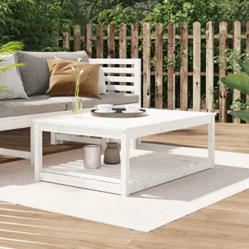 Jiangboyue-824149 Table de jardin en pin massif Blanc 121 x 82,5 x 45 cm