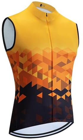 L6NqIAG Maillot de Ciclismo de Equipo, Chaleco de Ciclismo de Secado rápido, Cortavientos for Hombre, Maillot de Ciclismo sin Mangas de Verano Chaleco Ciclismo Hombre(Gold,M)