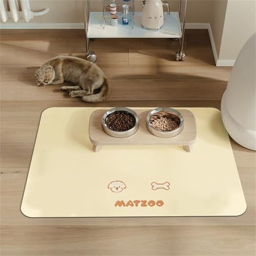 Mateju Napfunterlage Hund Katzen, Friend Drucken Futtermatte Hunde rutschfest Saugfähig Schnelltrocknend Futtermatte Matte, Napfunterlage Katze Hundenapf Unterlage (Hunde Beige,60x90cm)