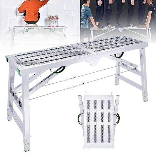 Piattaforma di lavoro regolabile Ponteggio Torre Scala Pieghevole Banco da Lavoro per Decorare Piedi Antiscivolo 180cm