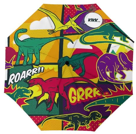 YBQLNP Kompakter Reise Regenschirm Farbe Dinosaurier Taschenschirm Automatisch Auf Und Zu Faltbarer Sonnenschirm