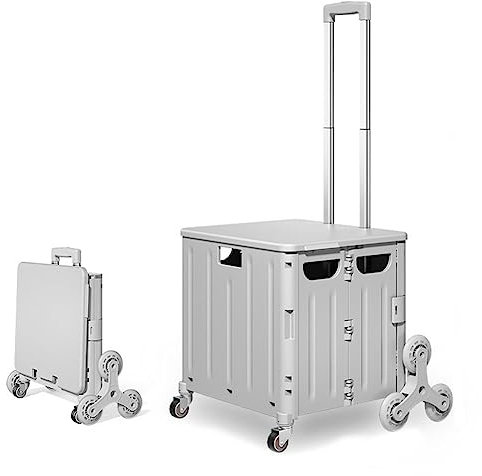 8 Wheel Stair Climbing Cart, 75L Folding Shopping Trolley with Telescopic Handle & Quiet Wheels, Ideal for Grocery, Travel, and Warehouse Use
