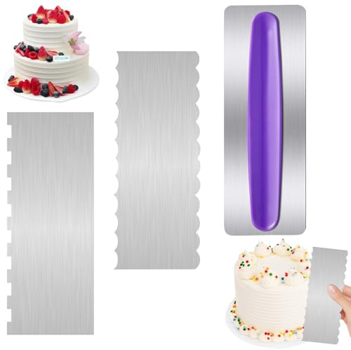 XIATIAN Cake Scraper, 3 Pcs Metal Cake Scraper Cakes Scraper Buttercream Smoother, Double Sided Pastry Cutter Cakes Decorating Tools for Cream Cake Decorating