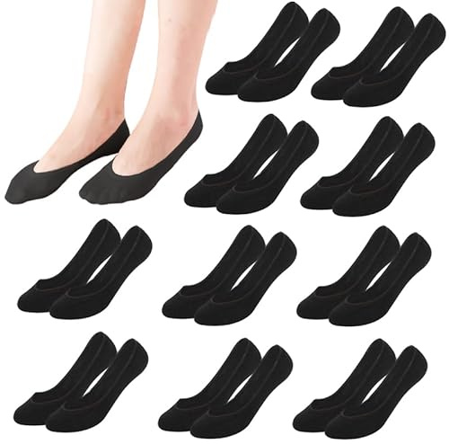 KEYRI 10 par osynliga strumpor kvinnor, osynliga strumpor ultralåg skuren foder strumpa halkskydd pop strumpor, andas noll show sko strumpa för loafers platt, en storlek, 10 svart, one size