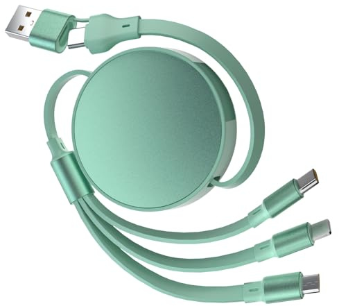 Multi Charger Cable USB A/C, 6 in 1 PD 60W Retractable Multi Charging Cable, Multiple Fast Charger Cable with Micro USB Type C Port for 16 Pro, 16 Plus, MaBook, Pad, Galaxy (Mint Green)
