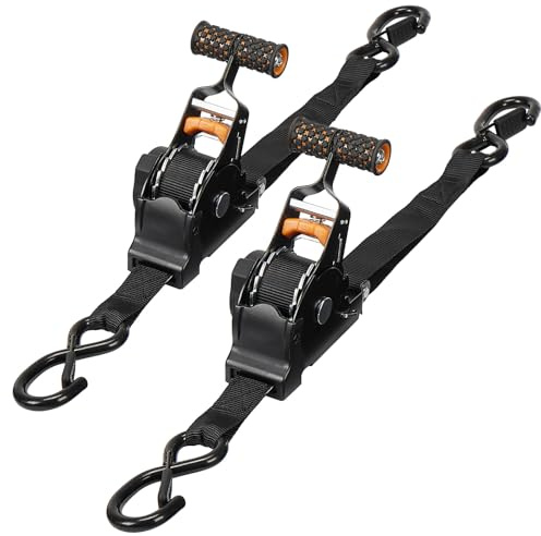 JOYTUTUS Automatik Spanngurte 2 Pack, 2,5cm x 3m Ratschen-Zurrgurte mit Rückzugfunktion, 680kg Bruchfestigkeit, S-Haken mit Silikon, für LKW, Anhänger, Motorrad, Fahrrad & Mehr