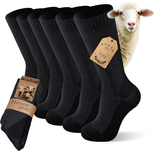 Migliore Wear 3 pares de calcetines de invierno de merino para hombre y mujer, acolchados, lana merino, calcetines térmicos para trekking, camping, esquí, exterior, Negro , 36-39 Große Größen
