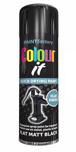 Spray Paint Flat Matt Black Finish Aerosol 250ml can - Quick Dry, All Purpose Spray Paint for Interior and Exterior Ideal for Wood, Metal, Plastic, Indoor & Outdoor Use