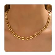 AVEKENY 18K Gold Plated Choker Necklace for Women, Coffee Bean Link Chain, Thick Mariner Necklace, Adjustable Stainless Steel Chunky Hip Hop Jewelry