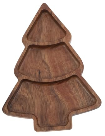 WEKADRIN Plateau de Service de Noël Forme Sapin Noyer Assiette Divisée Décorative pour Apéritifs Déjeuner et Fruits Secs Plateau Festif Imperméable et Facile à Nettoyer
