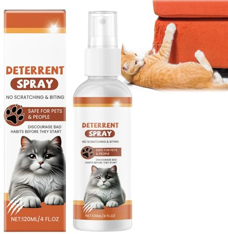 120ml Cat Repellent Spray,Natural Anti Scratch Cat Spray,Extra Strong Cat Deterrent Spray for Indoor Outdoor Use,Gentle Cat Training Spray,Effective to Stop Cats Scratching Furniture,Carpets,Sofas