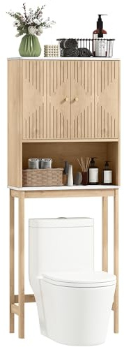 HOMCOM Meuble WC Rangement Placard Double Porte 66 x 25 x 168 cm Chêne | Dessus de Toilette, Meuble Toilettes WC, Étagère Ouverte, Étagère Réglable, Barre Inférieure Réglable