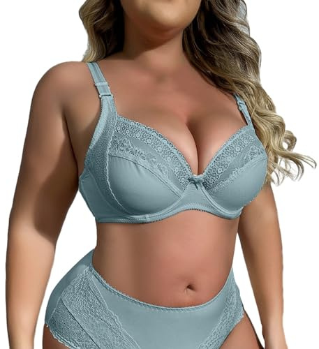 Generisch Soutien-gorge confortable pour femme - Soutien-gorge à armatures - Grande taille - Bonnet ultra fin - Dentelle semi-transparente - Soutien-gorge à coque complète avec haut de téton latéral