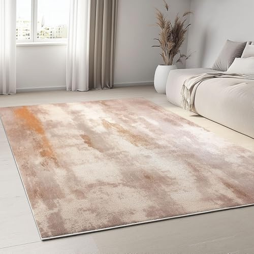 AUWUUA Moderna abstrakta tvättbara mattor 200 x 290 cm brun grå halkfri retro textur vardagsrum sovrum kontor mjuk kort lugg mattor för matsal