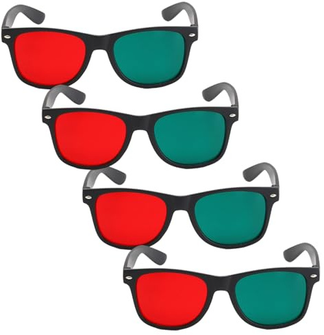 Anaglyph 3D-Brille, 4 Stück 3D-Brille, schwarzer Rahmen, rot-grünes Betrachten für dimensionale Anaglyph-TV-Film-DVD-Spiele und Amblyopie-Trainingsbrillen