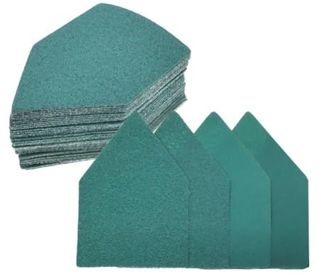 Juego de 50 hojas de papel de lija resistentes, grano 80-240, 65 x 92 mm, para lijadoras de detalles, discos de lijado triangulares para madera, metal, plástico, vidrio, cuero, óxido de aluminio
