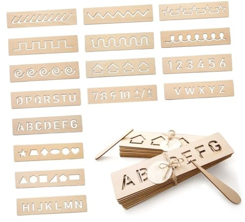 MUSISALY Tablero de Práctica de Escritura de Madera 16 Piezas, Juguetes Educativos Tempranos Letras y Formas Geométricas, Juego de Reconocimiento y Aprendizaje Infantil Seguro