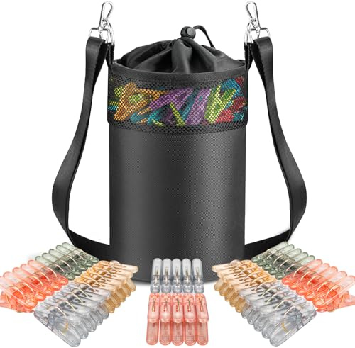 Mellbree Peg Bag for Washing Line with 50 Pegs, Clothes Peg Bag with Shoulder Strap for Laundry Clothes Pegs, Indoor Outdoor Pegs Organizer Storage Use