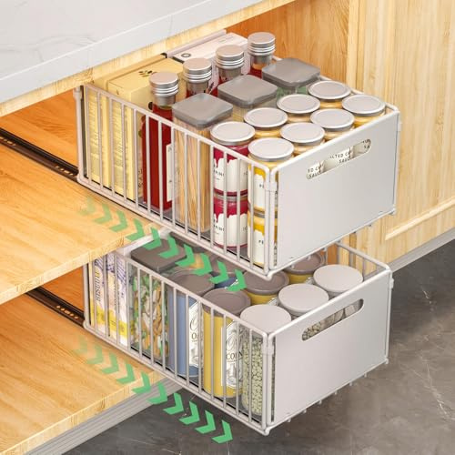 2 Pacchi Cassetti Estraibili per Cucina, Cassetti Estraibili con Adesivo, Organizer Per Mobili da Cucina Per Mobili da Cucina, Cassetto Estraibile Cucina, Senza Foratura Chiodatura
