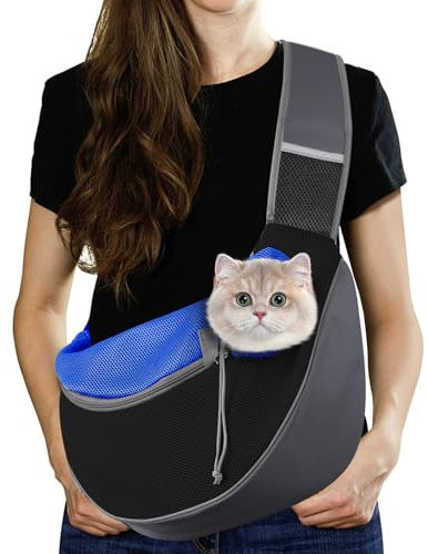 Pawaboo Mochila Portabebés para Perros, Bolsa de Malla Transpirable para Cachorros y Gatos, Mochila para Perros con Cordón Ajustable y Bolsillo, Talla S, Color Índigo