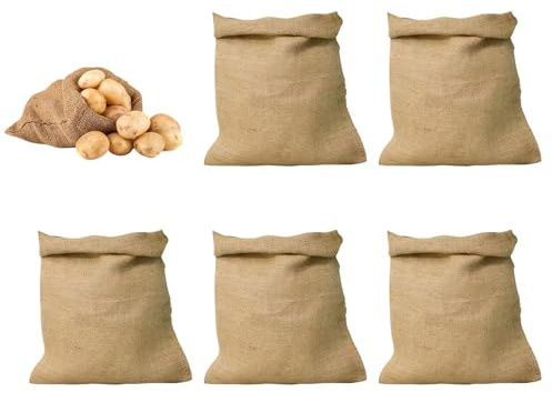 Jutesäckar 40 x 60 cm 5-pack Naturlig Andningsbar Organisatör | Jutesäckar För Växter För Lök, Morot, Frukt, Växter, Bak, Jord, Sand, Odling, Plantering, Skörd, Förvaring, , Växthus