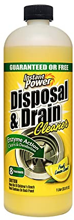 Instant Power Disposal and Drain Cleaner – Liquid Enzyme Clog Remover, Cleans and Deodorizes, Removes Drain Blockages, Fresh Lemon Scent, 33.8 Fl oz, 1 Liter