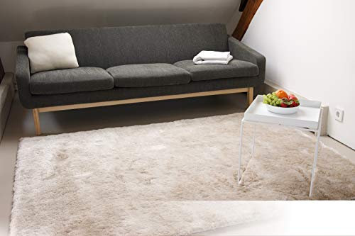 floor factory Exklusiver Hochflor Shaggy Teppich Satin beige/Creme 80x150 cm - edler, seidig glänzender Teppich